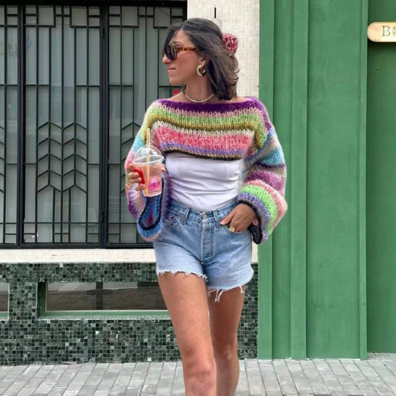 Damen Strickpullover im bunten Design mit weiten Ärmeln Drune