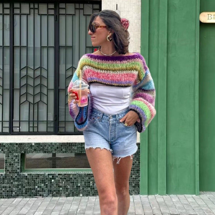 Damen Strickpullover im bunten Design mit weiten Ärmeln Drune