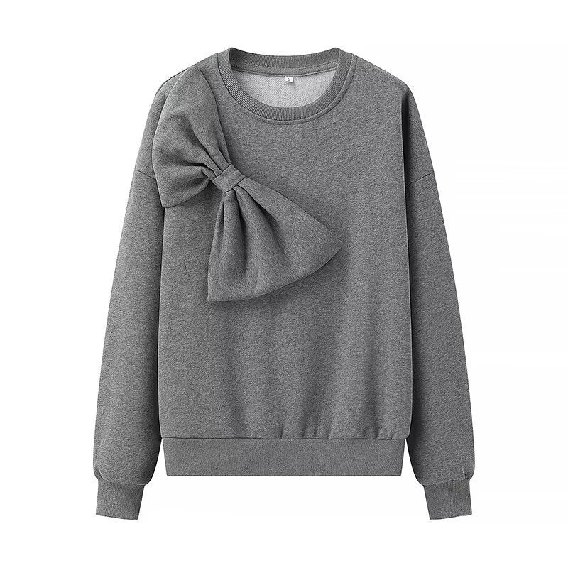 Damen Oversize-Sweatshirt mit dekorativer Schleifenapplikation Drune