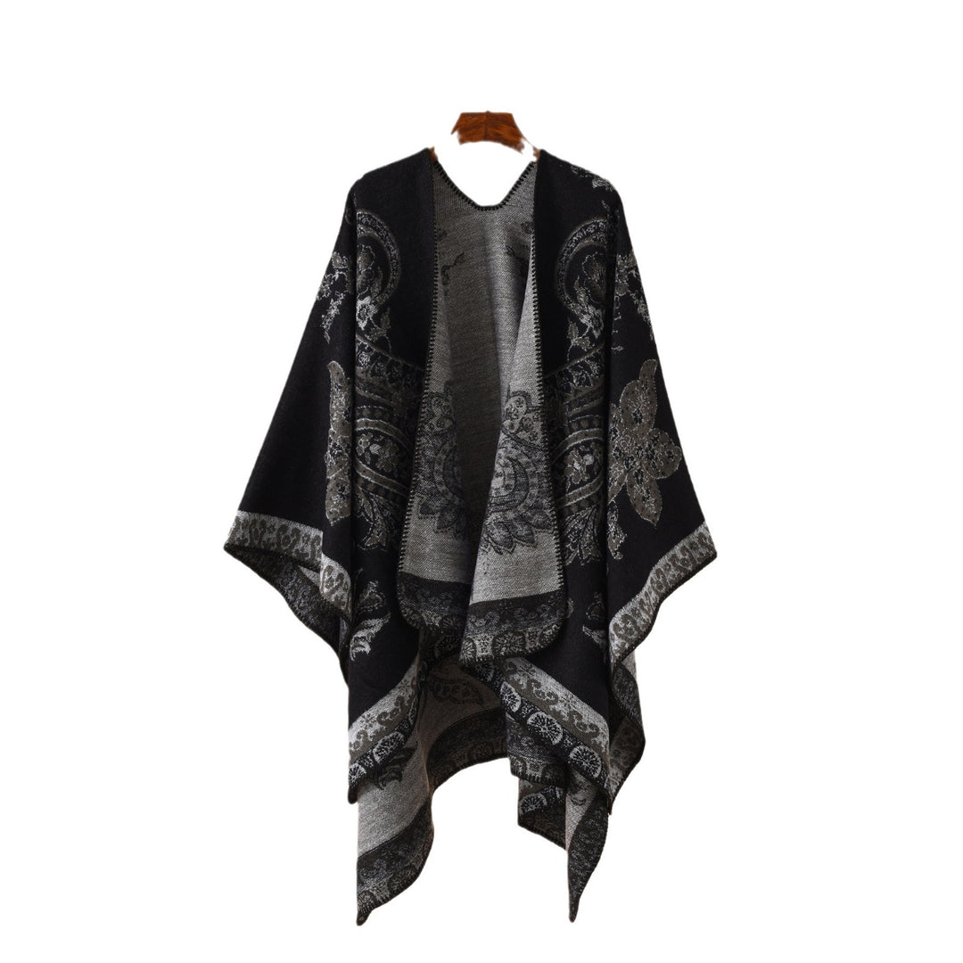 Damen Oversize Strickponcho mit Paisley-Muster und offenem Fall Drune