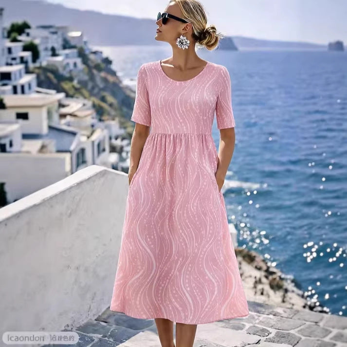 Damen Leichtes Midikleid mit Empire-Taille, halblangen Ärmeln und Eingrifftaschen Drune