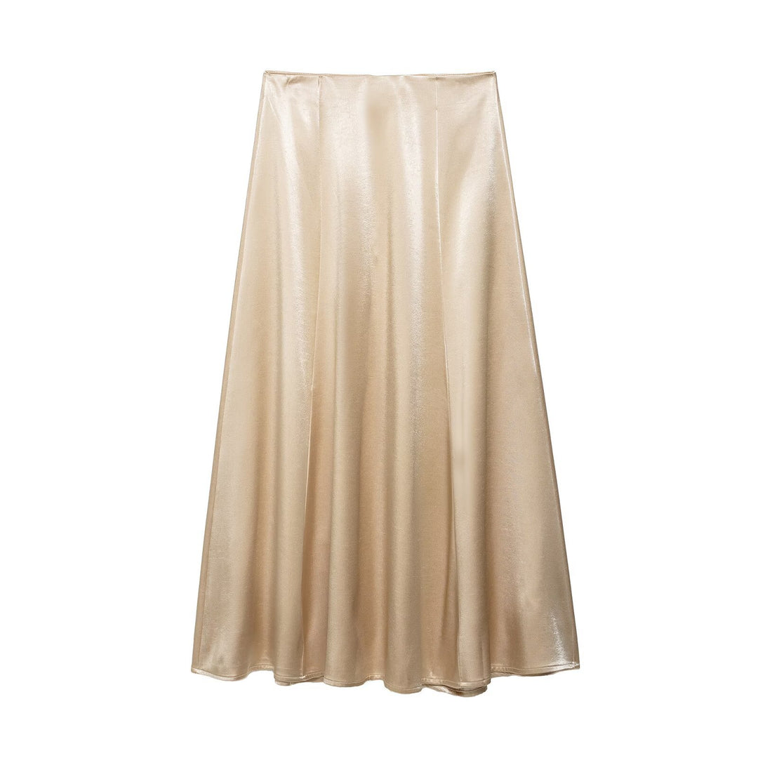 Damen Zweiteiliges Satin-Set mit Cape-Top und fließendem A-Linien-Rock Drune