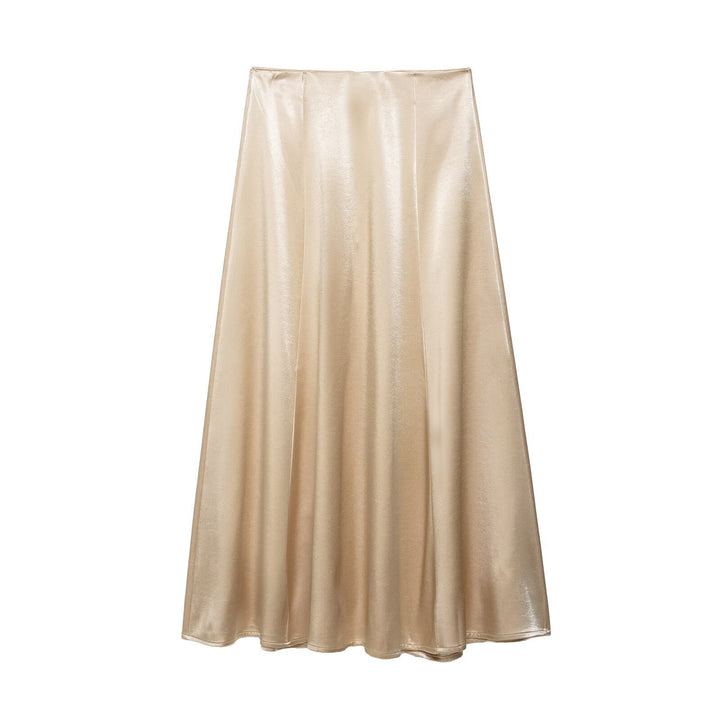 Damen Zweiteiliges Satin-Set mit Cape-Top und fließendem A-Linien-Rock Drune