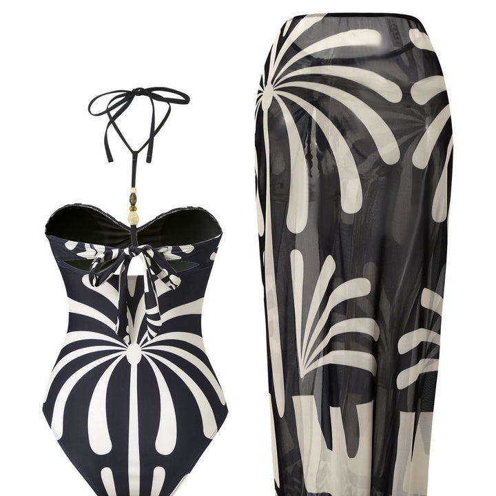 Damen Eleganter Bandeau-Badeanzug mit passendem transparenter Langrock Drune