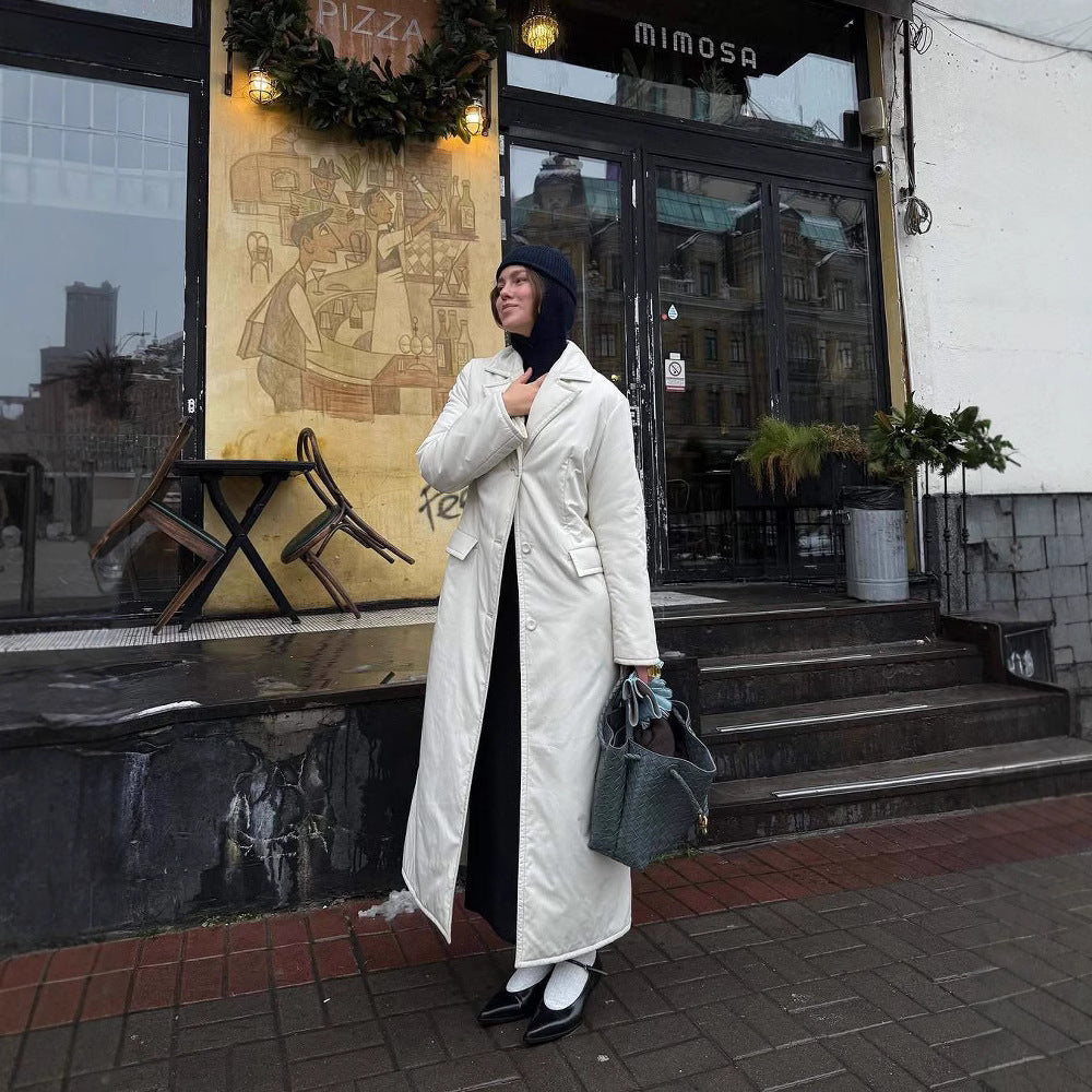 Damen Lange Steppjacke mit elegantem Revers Drune