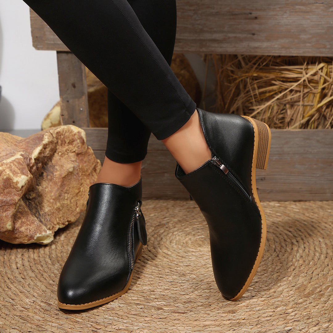 Damen Kurze Ankle-Boots mit seitlichem Reißverschluss und gestapeltem Blockabsatz Drune