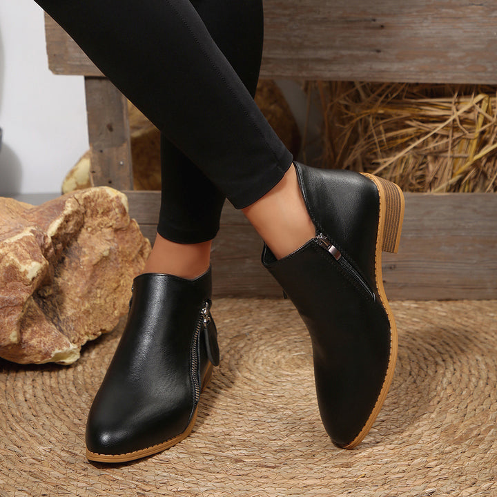 Damen Kurze Ankle-Boots mit seitlichem Reißverschluss und gestapeltem Blockabsatz Drune