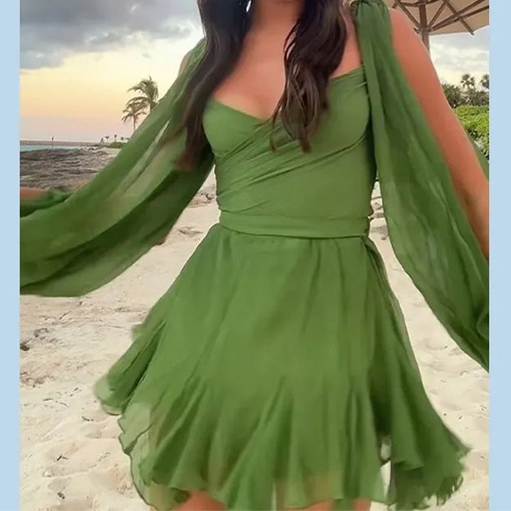 Damen Kurzarm Kleid mit Leoprint und voluminösen Ärmeln Drune