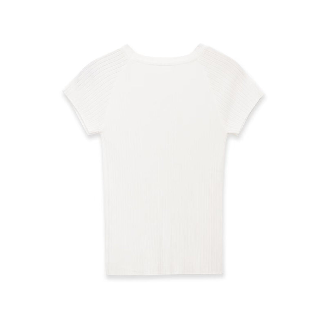 Damen figurbetontes Ripp-T-Shirt mit kurzen Ärmeln Drune