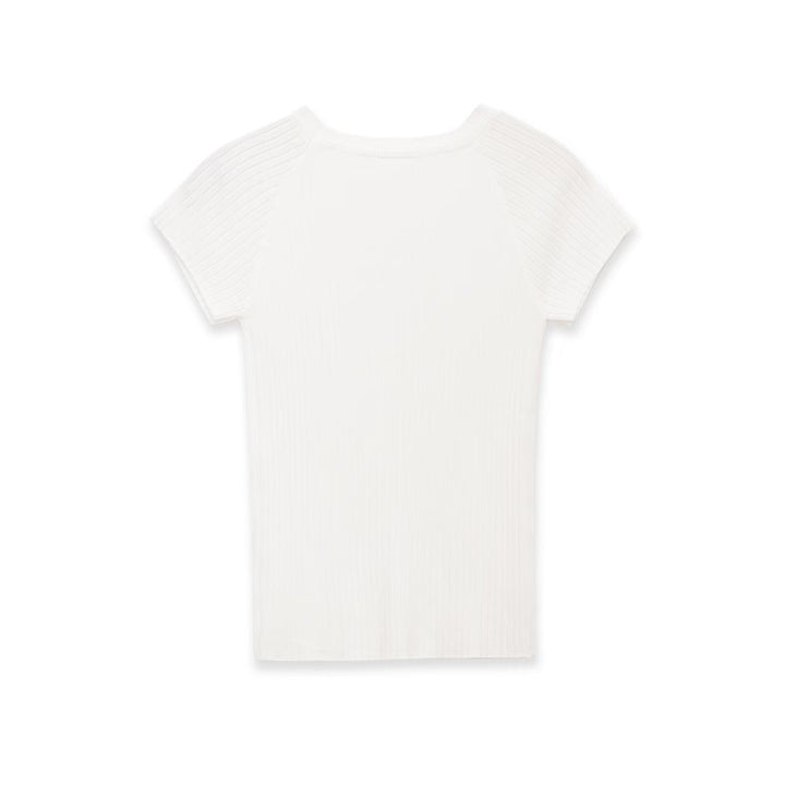 Damen figurbetontes Ripp-T-Shirt mit kurzen Ärmeln Drune