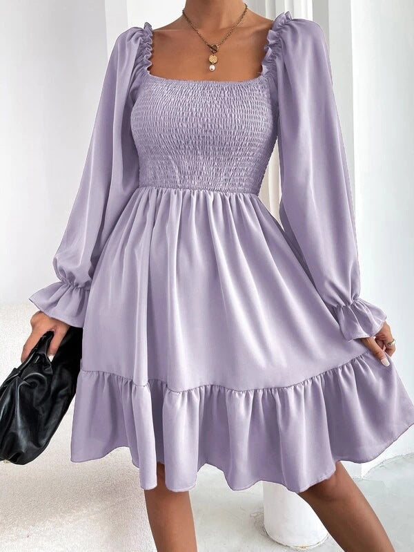 Damen Luftiges Minikleid mit Puffärmeln und Rüschendetails Drune