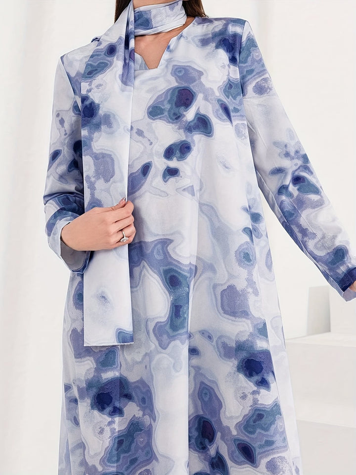 Damen Maxikleid mit kunstvollem Muster und elegantem Stehkragen Drune