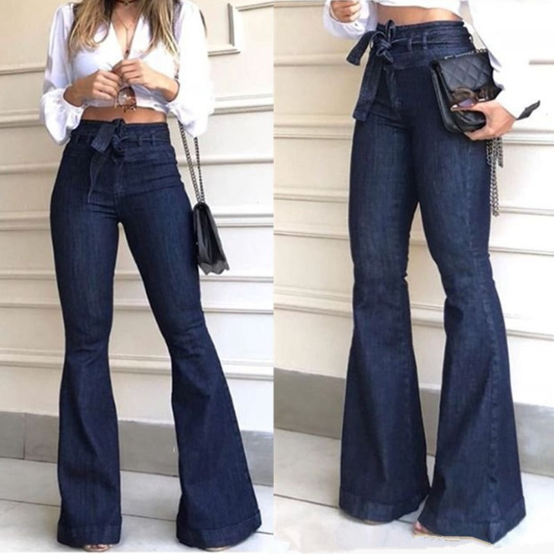 Damen Schlagjeans mit hoch tailliertem Bund Drune