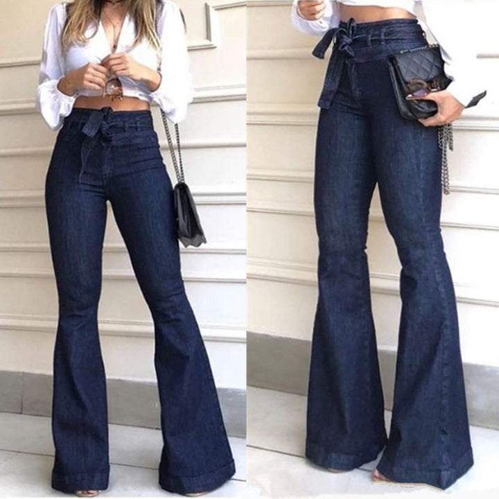 Damen Schlagjeans mit hoch tailliertem Bund Drune