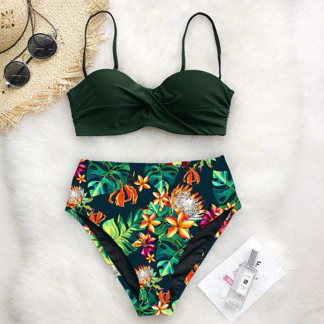 Damen Hochtailliertes Bikini-Set mit Raffungen und floralem Design Drune