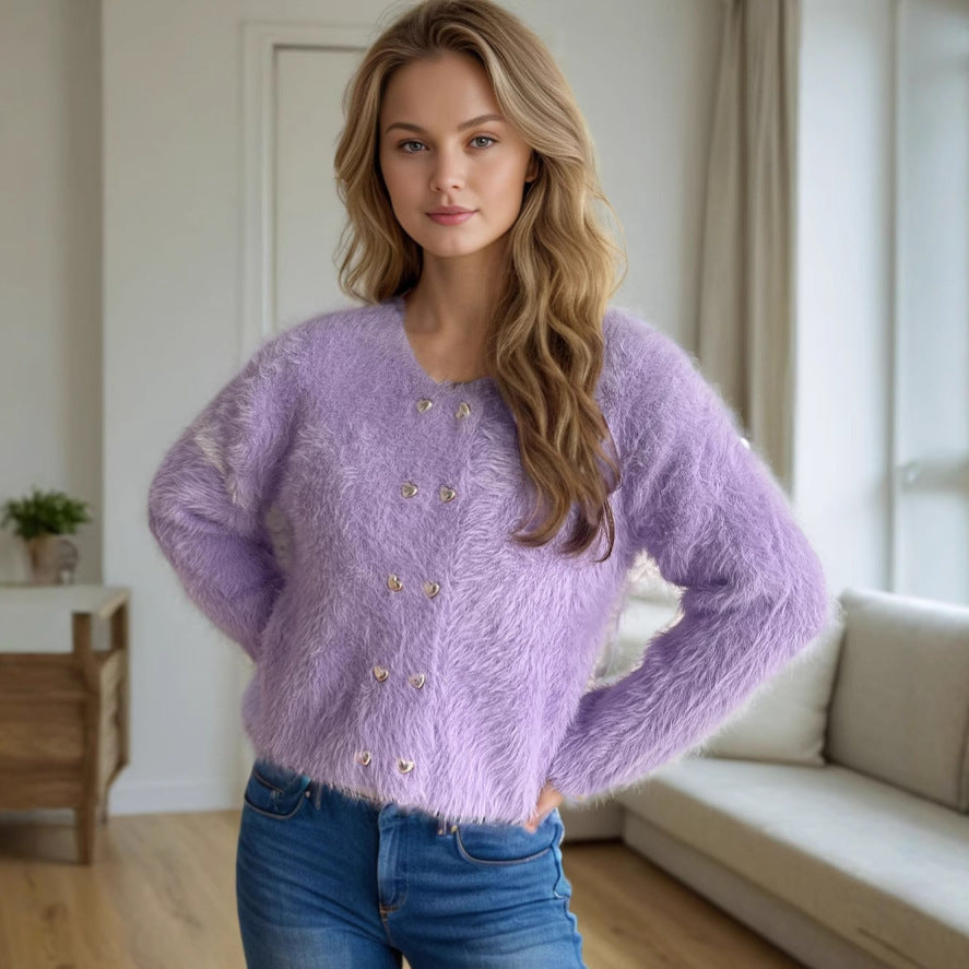 Damen weich gestrickter Bolero mit dekorativen Herzknöpfen Drune