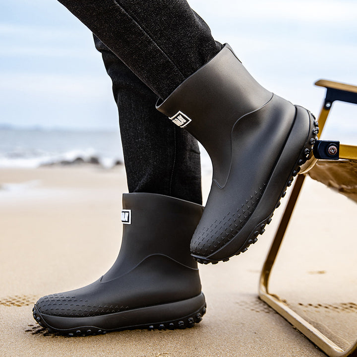 Unisex Wasserdichte Kurz-Gummistiefel mit rutschfester Noppenlaufsohle und wärmeisolierender Innensohle Drune