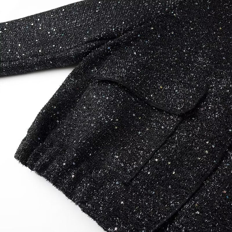 Damen nan glitzernde kurze Boxy-Jacke mit elastischem Saum und dezentem Stehkragen Drune