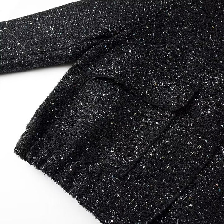 Damen nan glitzernde kurze Boxy-Jacke mit elastischem Saum und dezentem Stehkragen Drune