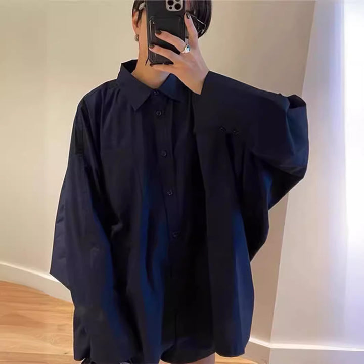 Damen Oversized-Hemdbluse mit klassischem Kragen und seitlicher Tasche Drune
