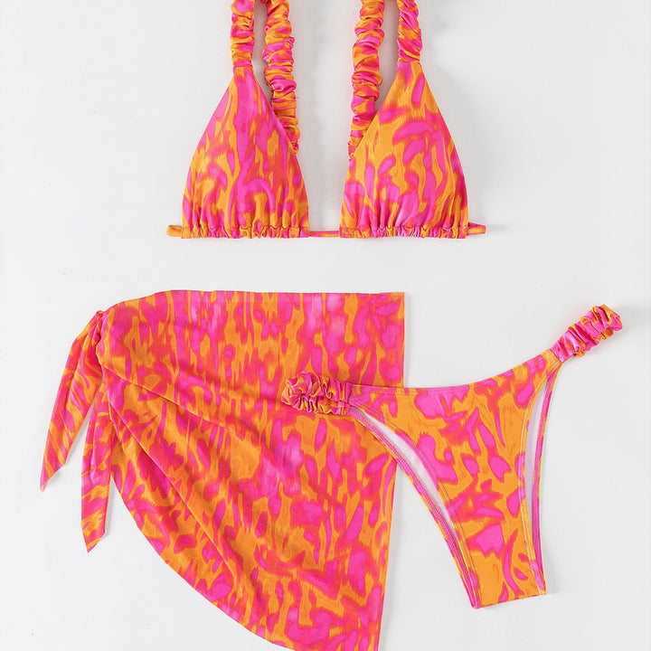Damen Triangel-Bikini-Set mit Rüschendetails und trendiger Wickel-Tunika Drune