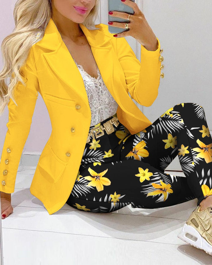 Damen Zweiteiliges Blazer-und-Hose-Set mit Schmetterlingsprint und glamourösem Glitzereffekt Drune