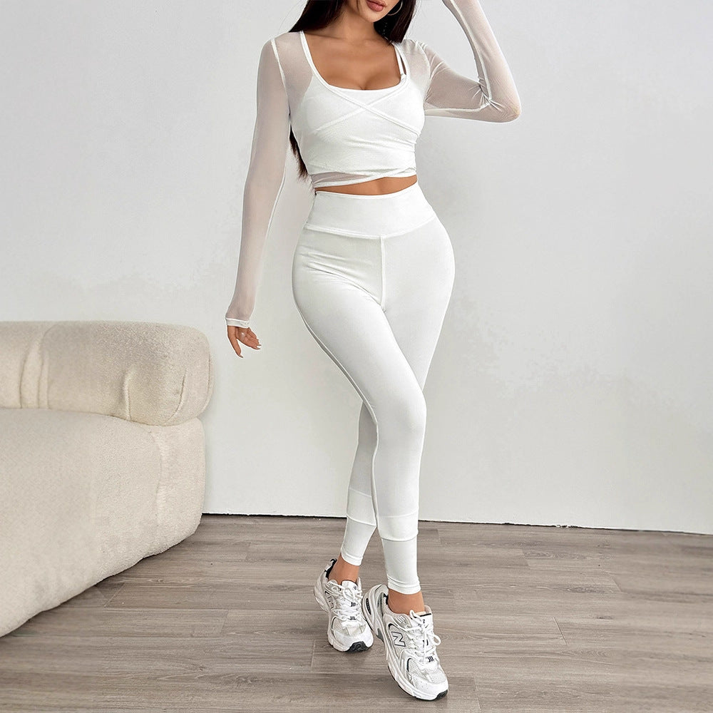 Damen Sportliches Set aus kreativem Oberteil mit langem Arm und figurbetonten Leggings Drune