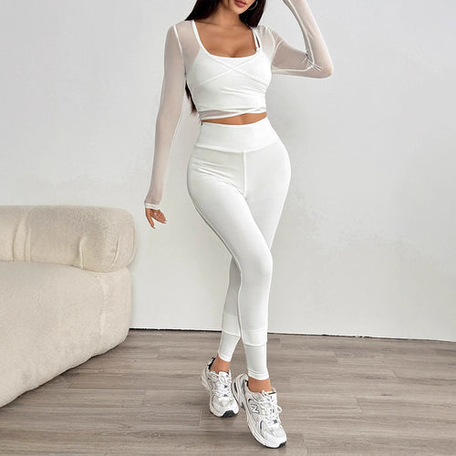 Damen Sportliches Set aus kreativem Oberteil mit langem Arm und figurbetonten Leggings Drune