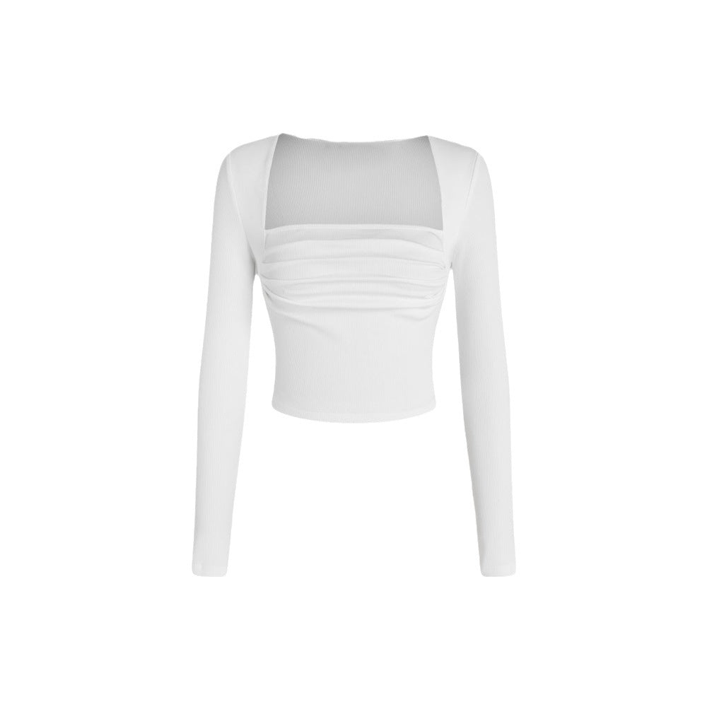 Damen gerafftes Cropped-Longsleeve mit quadratischem Ausschnitt und figurbetonter Passform Drune