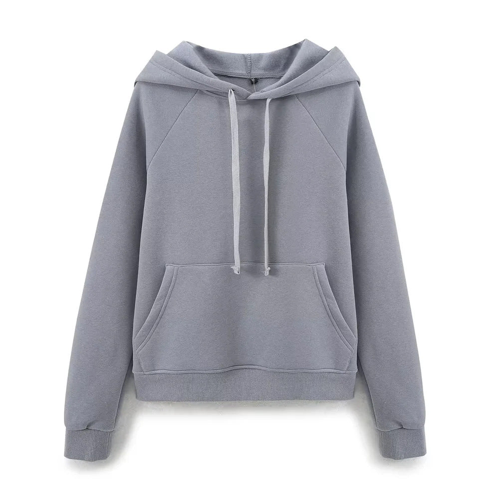 Damen nan lässiger Kapuzenpullover mit Kängurutasche Raglanärmeln und angerauter Innenseite Drune