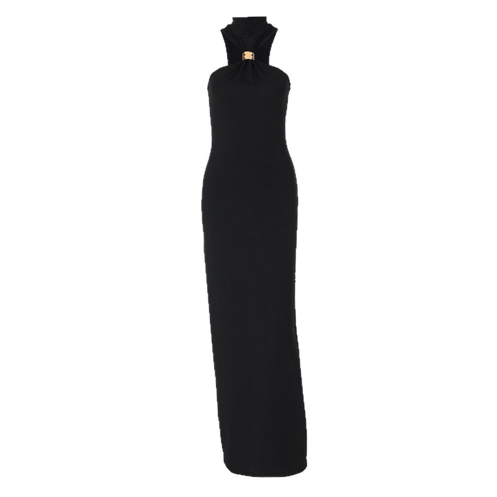 Damen elegantes langes Abendkleid mit halbem Kragen und edlen Akzenten Drune