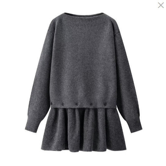 Damen Strickkleid mit angesetztem Volantrock und dekorativer Knopfleiste Drune