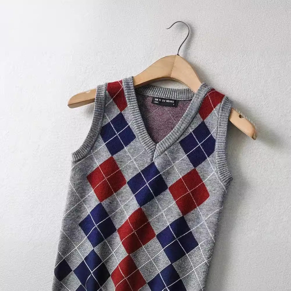 Damen Schickes Strickoberteil mit V-Ausschnitt und Karomuster Drune