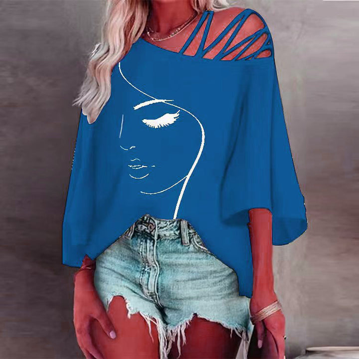 Damen Tunika mit asymmetrischem Trägerdesign und stylisierter Gesichtsgrafik Drune