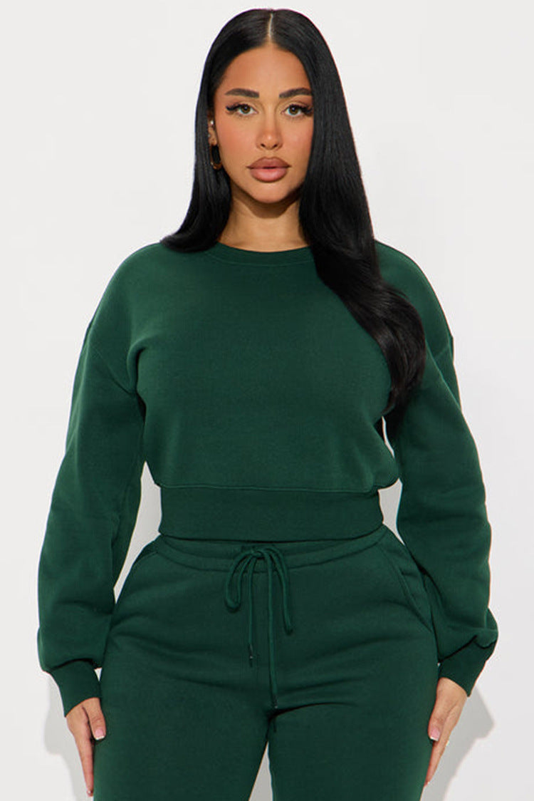 Damen cropped Sweatshirt mit überschnittenen Schultern und breitem Saum Drune