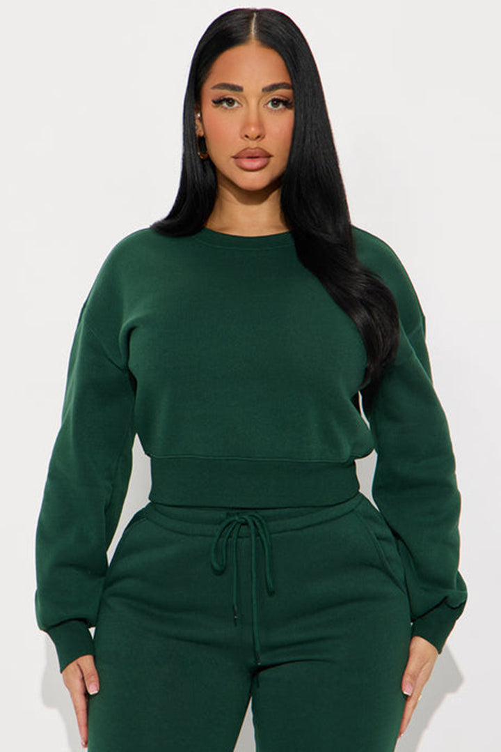 Damen cropped Sweatshirt mit überschnittenen Schultern und breitem Saum Drune