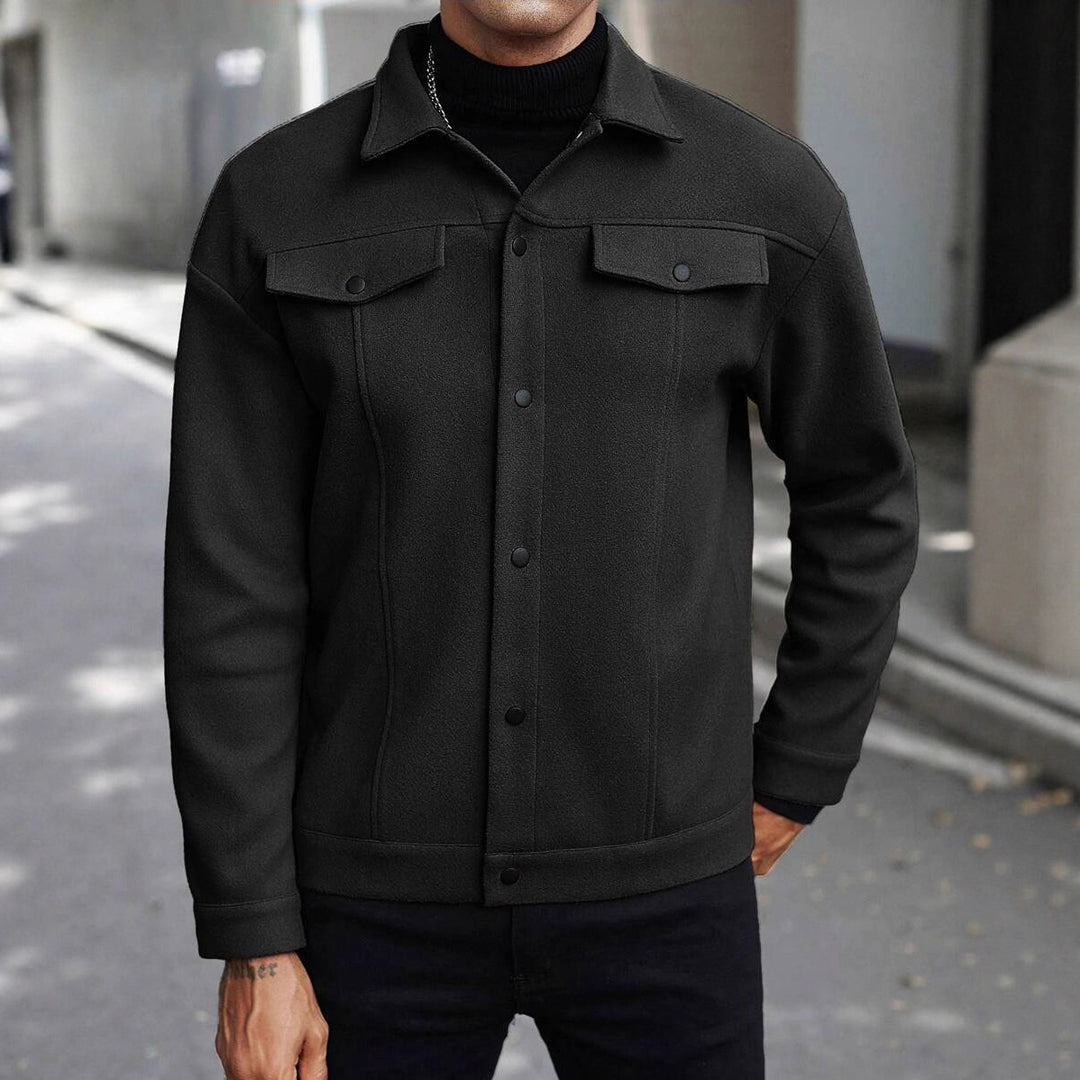 Herren Overshirt-Jacke im Trucker-Stil mit Wollmix-Optik und Druckknöpfen Drune