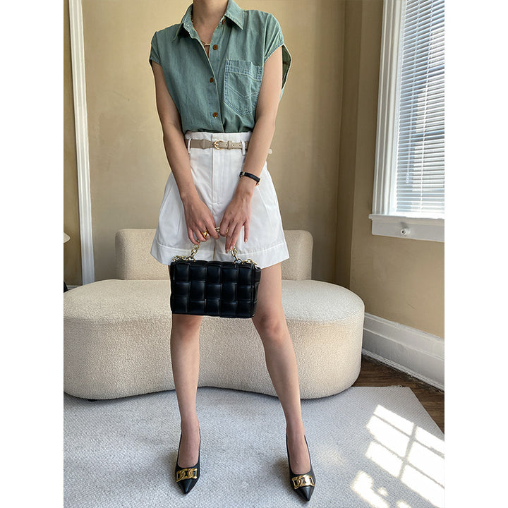 Damen Kurzarm-Bluse mit klassischem Hemdkragen und Brusttasche Drune