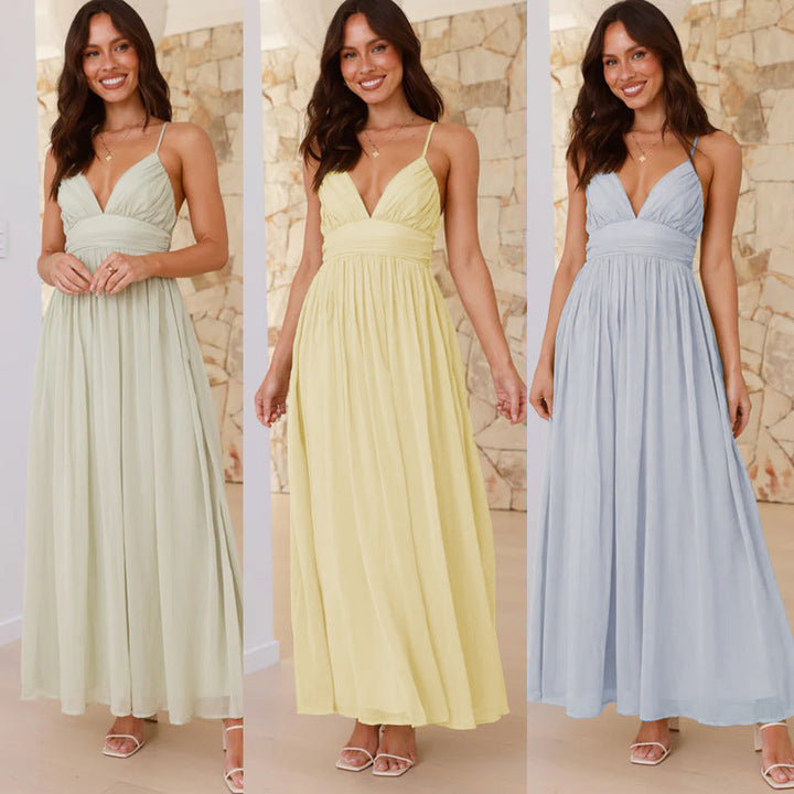 Damen Maxikleid mit schmalen Spaghetti-Trägern und elegantem Wickel-Design Drune