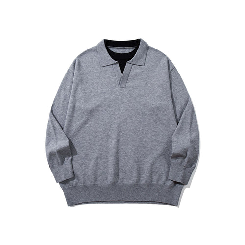 Unisex Feinstrick-Polo mit V‑Ausschnitt‑Cutout und integriertem Rollkragen-Layer Drune