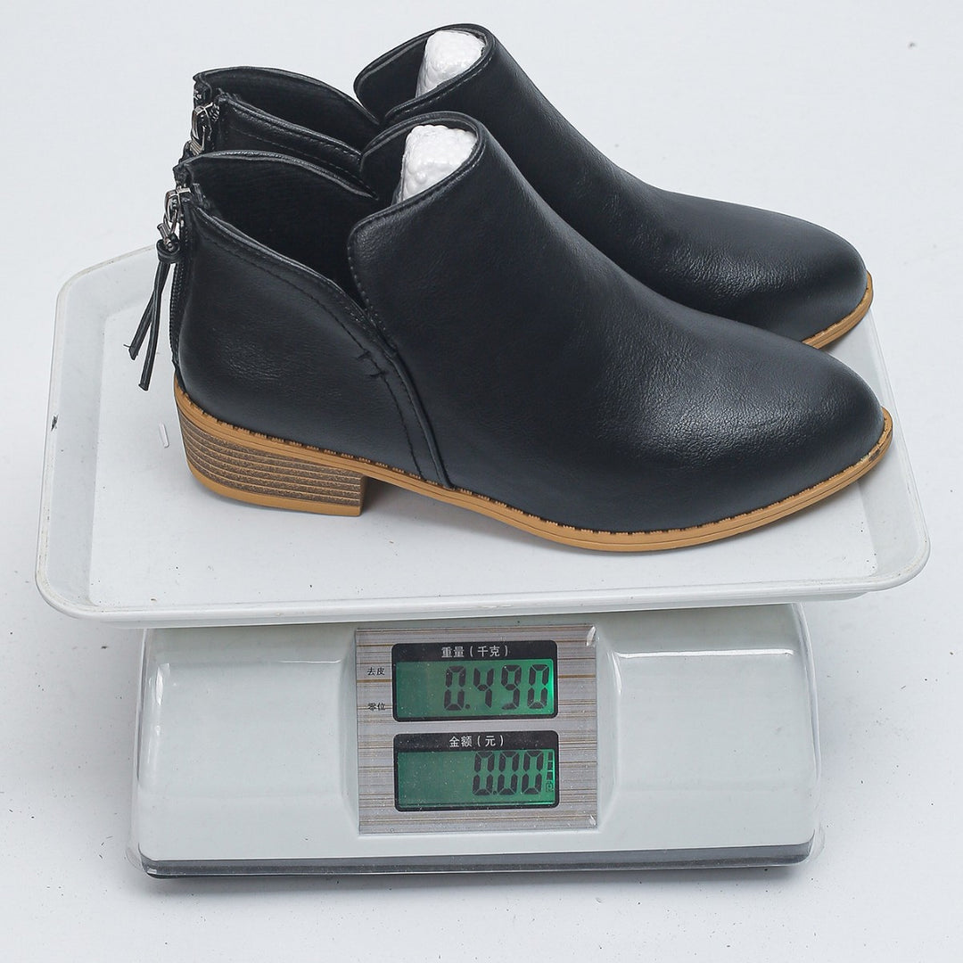 Damen nan kurze Stiefelette mit hinterem Reißverschluss niedrigem Blockabsatz und seitlichem V-Schnitt Drune
