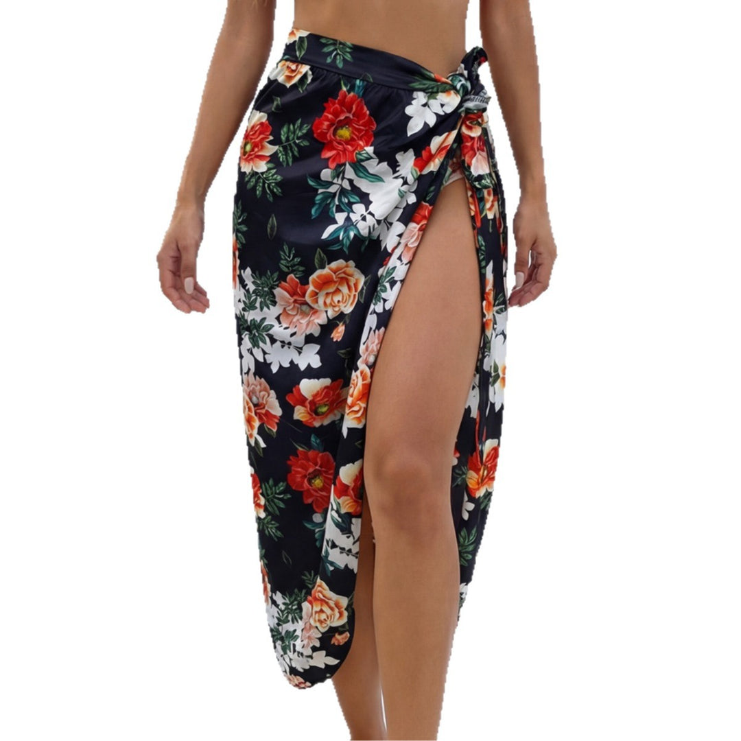Damen eleganter Floral-Langrock mit seitlichem Schlitz Drune