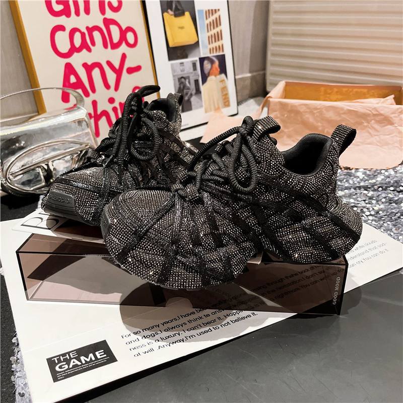 Damen Glamouröse Chunky‑Sneaker mit komplettem Strassbesatz und profilierter Gummisohle Drune