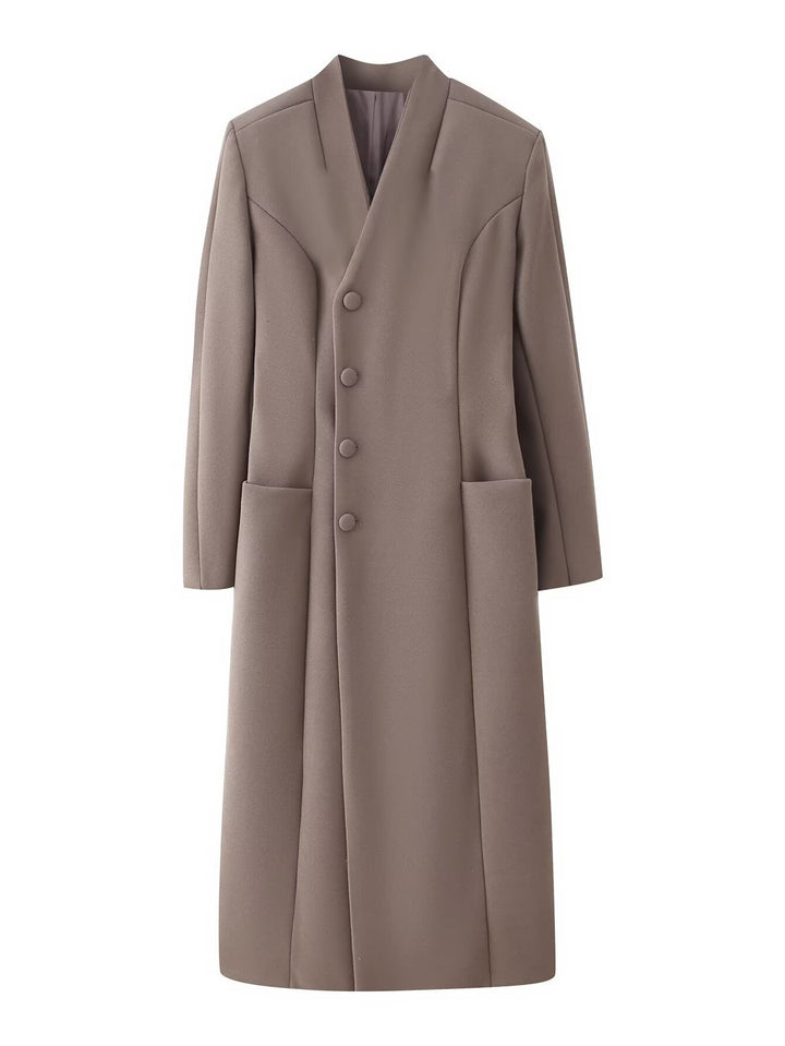 Damen Eleganter langer Wollmix-Mantel mit Schalkragen und aufgesetzten Taschen Drune
