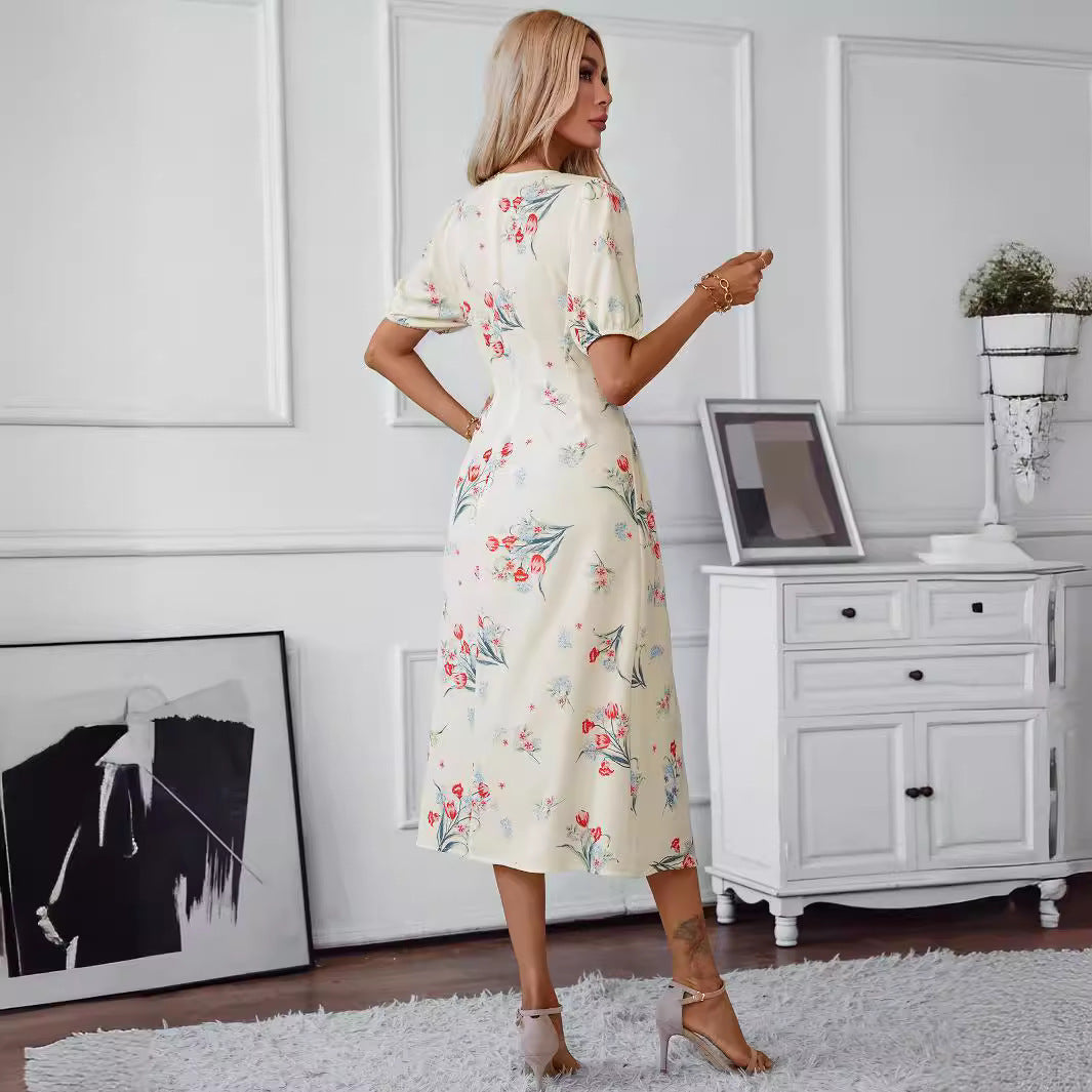 Damen Midi-Kleid mit floralen Akzenten Drune