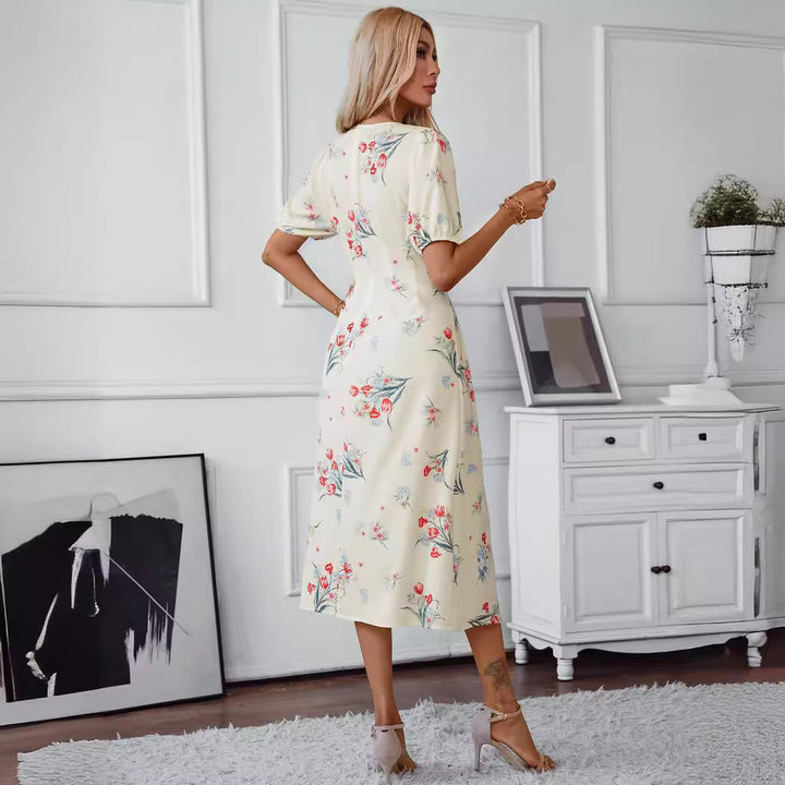 Damen Midi-Kleid mit floralen Akzenten Drune