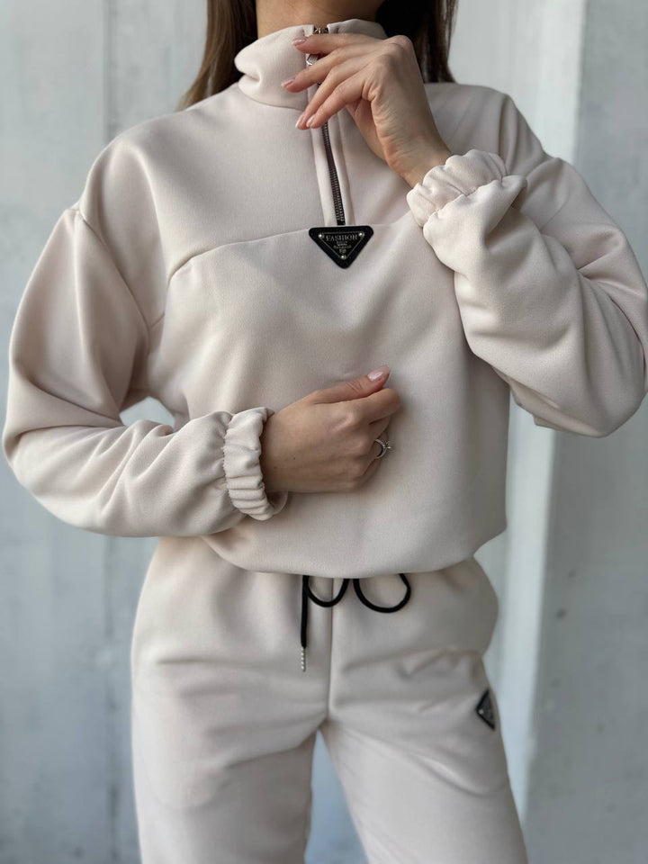 Damen sportliches Freizeit-Set mit hohem Kragen und elastischen Bündchen Drune