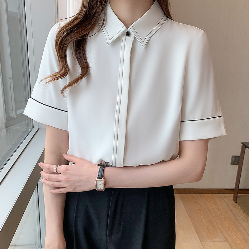 Damen Kurzarm Bluse mit klassischem Kragen und eleganten Akzenten Drune