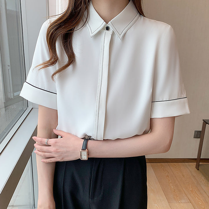 Damen Kurzarm Bluse mit klassischem Kragen und eleganten Akzenten Drune
