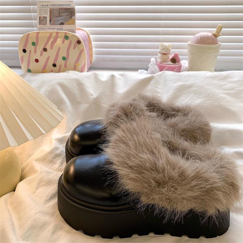 Damen Flauschige Clogs mit hochwertigem Kunstfell und robuster Sohle Drune